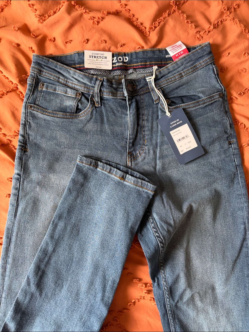 Izod Men Slim Straight Denim Jeans in Medium Blue Wash